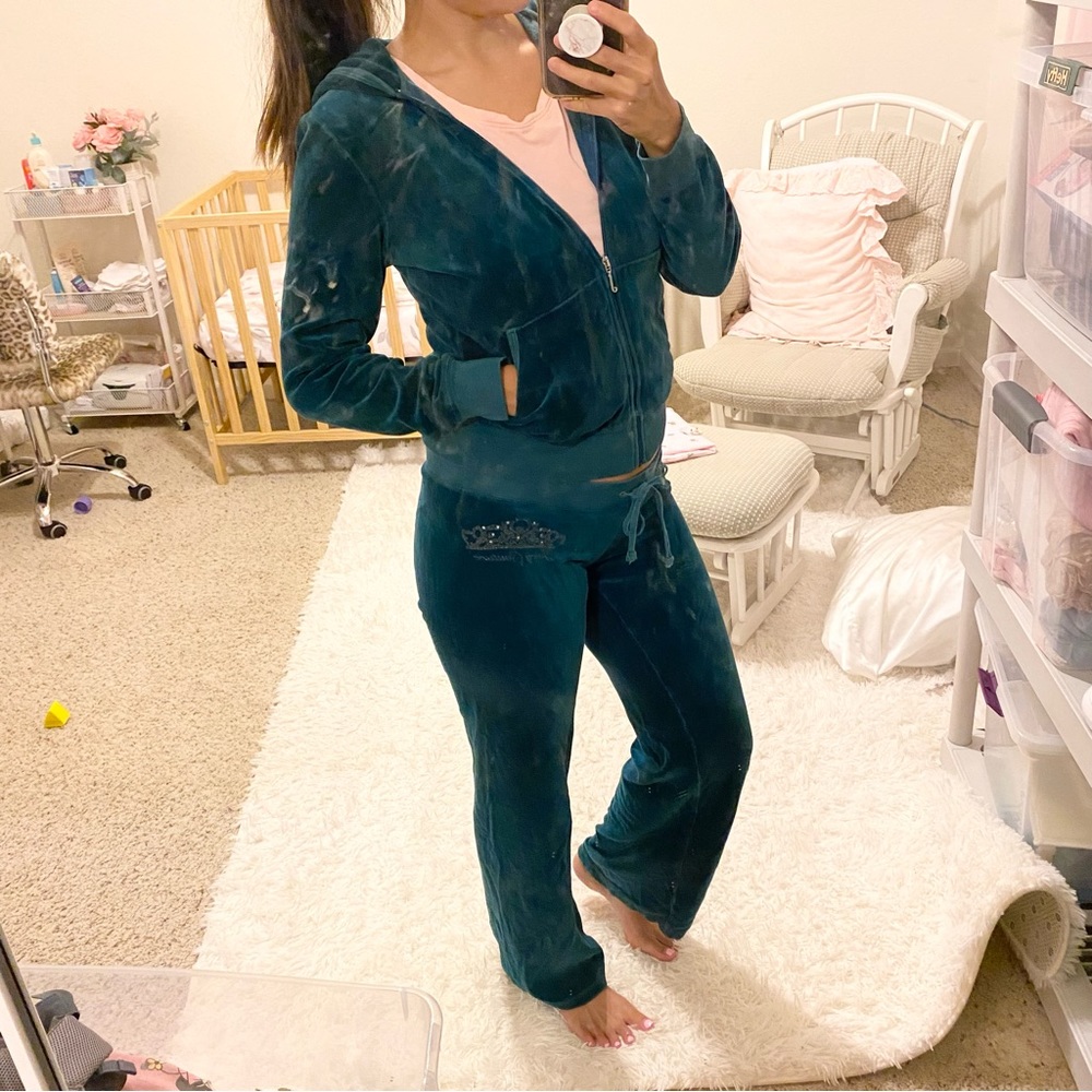 Juicy Couture Teal Velour Tracksuit Matching Two Piece Set Small